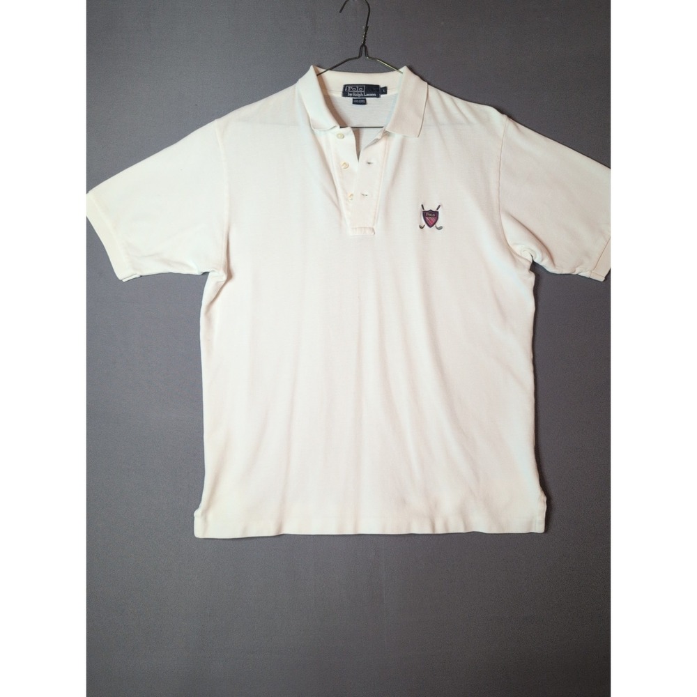 Polo Ralph Lauren Mens White Polo Golf Shirt Large Cotton Solid Short Sleeve